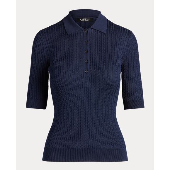 NWT Polo Ralph Lauren Cable-Knit Polo Sweater Refined Navy Woman XS - Picture 6 of 9